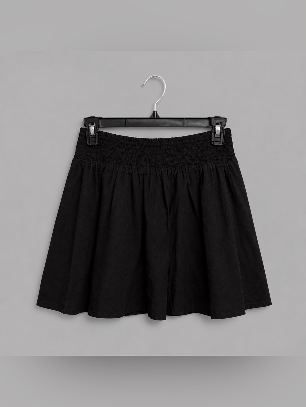 Lucy & Yak Black Smocked-Waist Skater Skirt